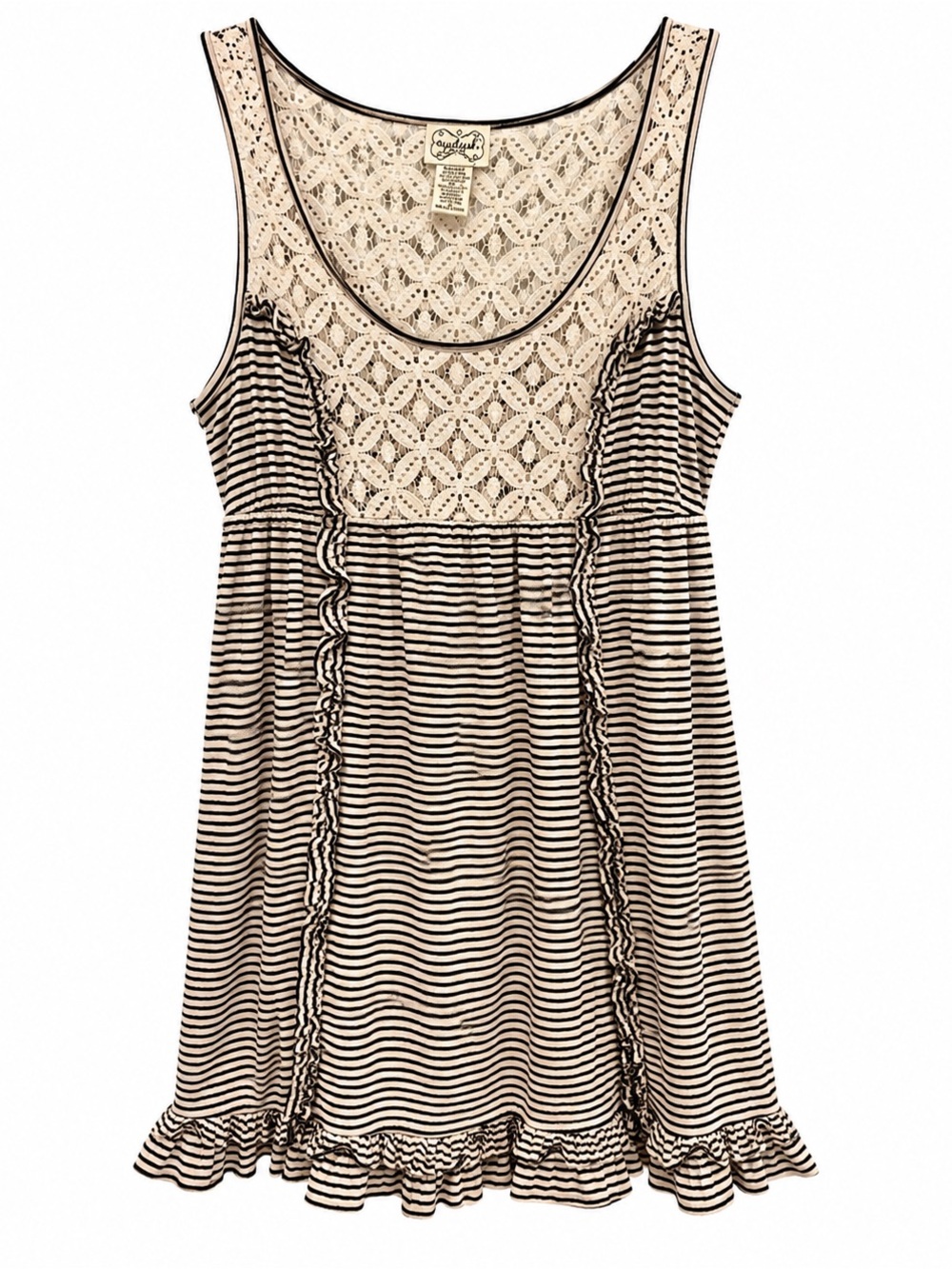 Eyelash couture Cream Lace Yoke Striped Tank Top